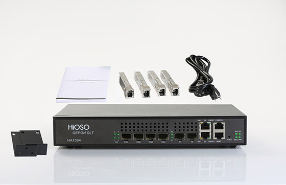 Đầy đủ cổng Gigabit 4 Pon Thiết bị đầu cuối đường truyền quang HiOSO EPON OLT FTTH 2 SFP 2TP Pizza Box