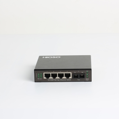 Hioso 5 cổng Poe Switch 4 10 / 100M RJ45 + 1 1000M FX Fiber Uplink Mini Poe Switch