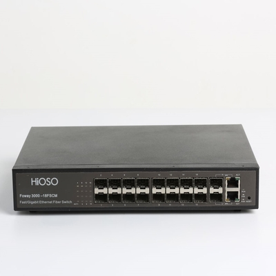 Bộ chuyển mạch quang Hioso 16 +2 Đường lên kết hợp Bộ chuyển mạch quang AC100V Hỗ trợ Web Snmp Bảo mật Điện tử